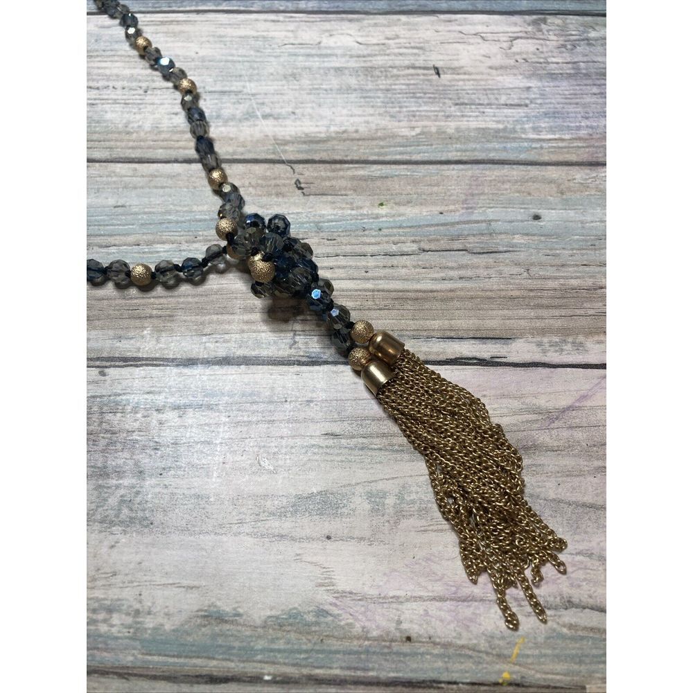 AB Crystals Y Knotted Gold Chain Necklace Statement Beads 30"‎ NWOT  Tassel